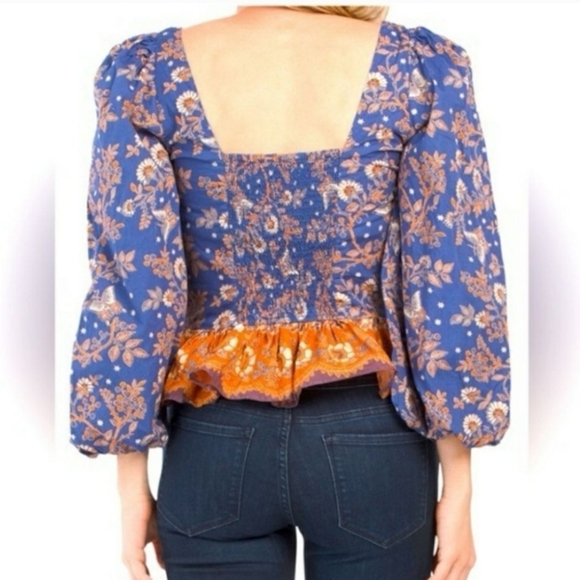 House of Harlow cinched waist/corset fitted floral/butterfly blouse XS - Picture 3 of 13